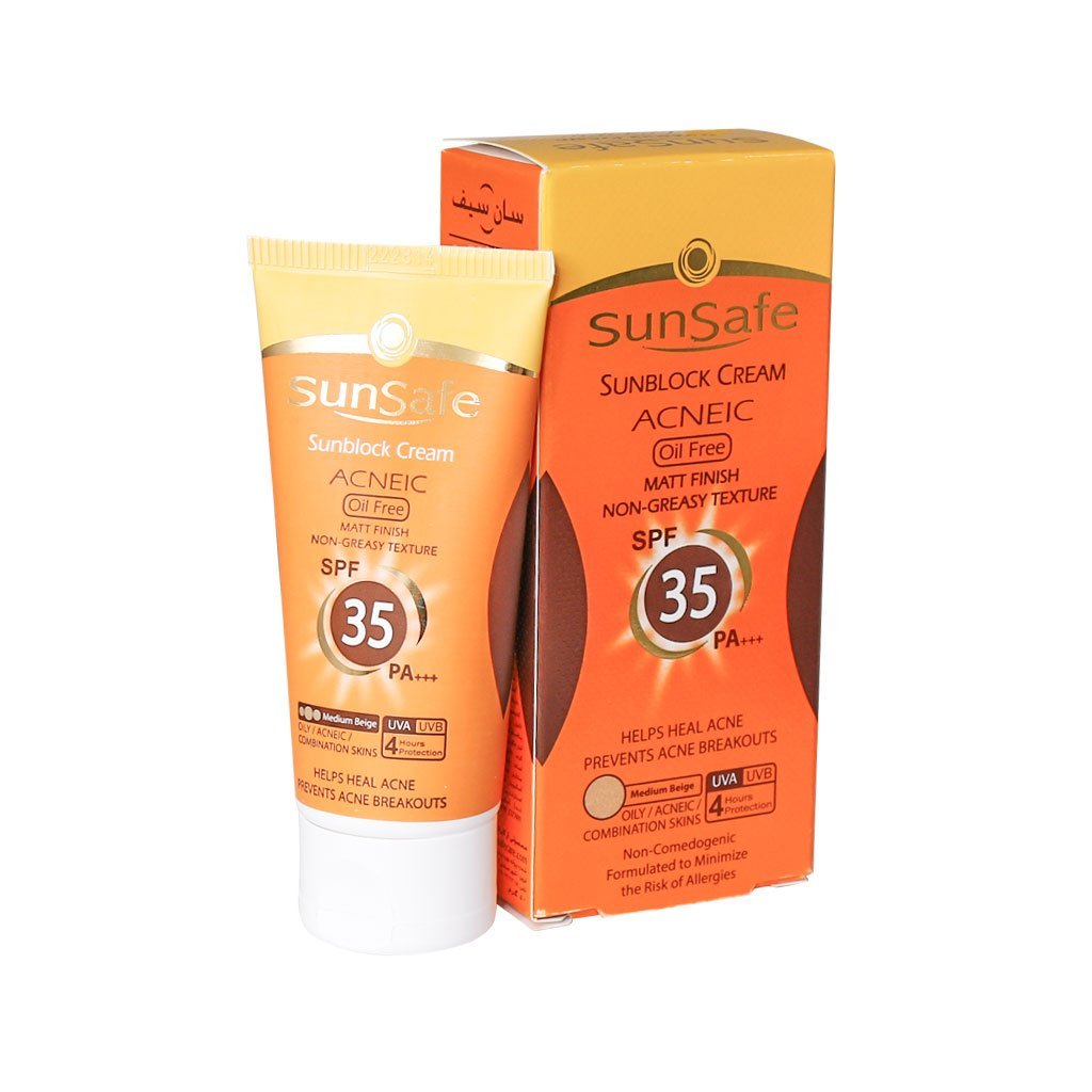 کرم ضد آفتاب SPF35 رنگی فاقد چربی سان سیف مناسب پوست های چرب و آکنه ای ۵۰ میلی لیتر